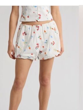 Wayf White Floral Lounge Shorts with Blue & Yellow Print